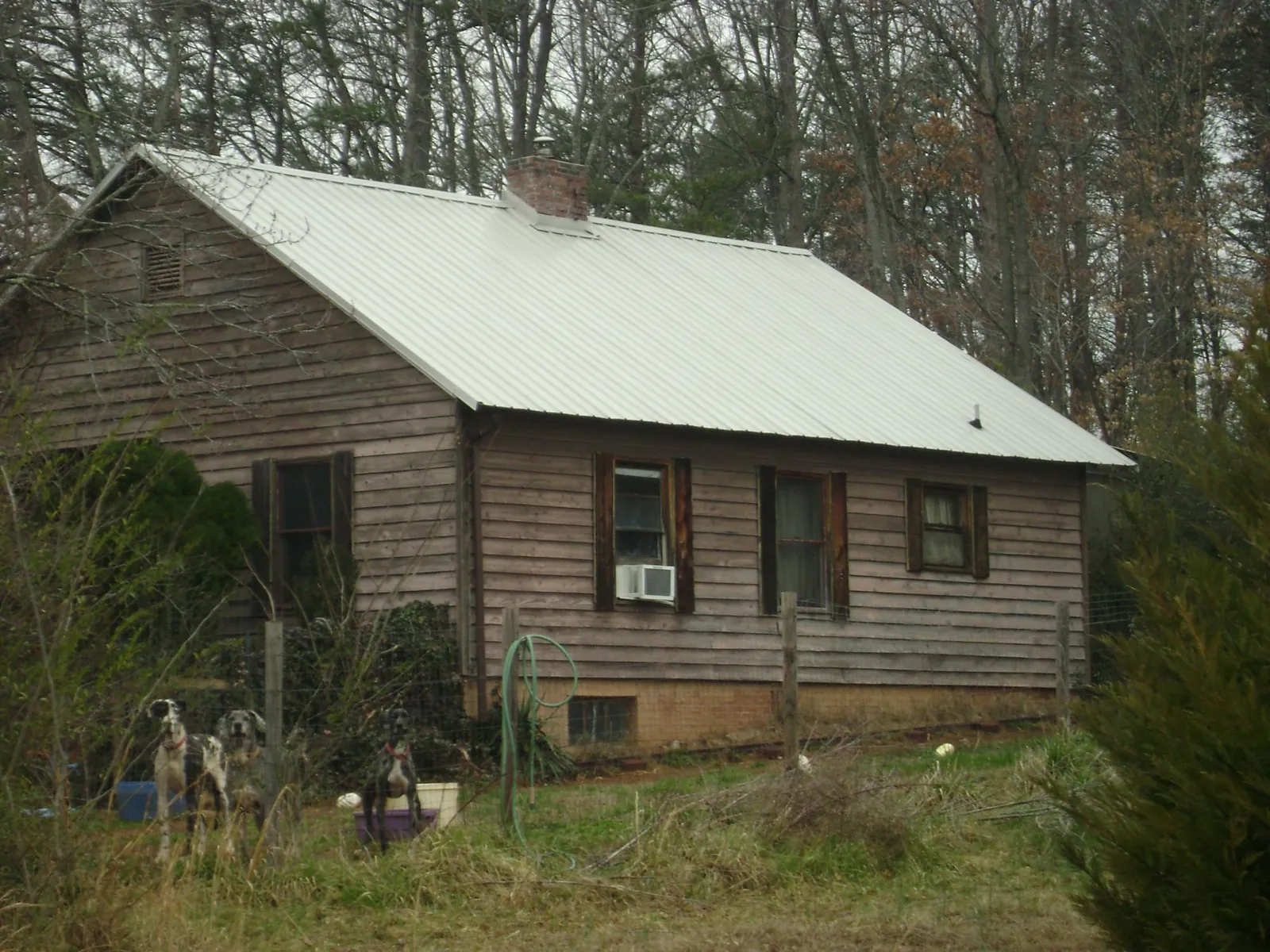 White metal roof on an old wood sided farmhouse, from a Asphalt Shingle Roof Repair job in New Liberty